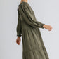 Ruffle Cuffed Long Sleeve Square Neckline Smocked Peasant Midi Dress