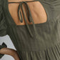 Ruffle Cuffed Long Sleeve Square Neckline Smocked Peasant Midi Dress