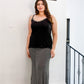 Plus Black Striped V-neck Top & Maxi Skirt Set
