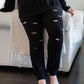 Plus Black Distressed Hooded Long Sleeve Top & Pants Set