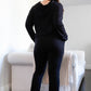 Plus Black Distressed Hooded Long Sleeve Top & Pants Set