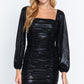Ruched Metallic Knit Mini Dress