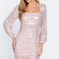 Ruched Metallic Knit Mini Dress