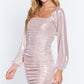 Ruched Metallic Knit Mini Dress