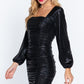 Ruched Metallic Knit Mini Dress