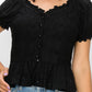 Peplum Eyelet Puff Sleeve Top