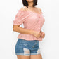 Peplum Eyelet Puff Sleeve Top