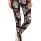 5-inch Long Yoga Style Banded Lined Skull Printed Knit Legging With High Waist
