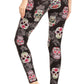 5-inch Long Yoga Style Banded Lined Skull Printed Knit Legging With High Waist