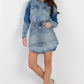 Light Denim Cotton Button Up Long Shirt & Mini Skirt Set