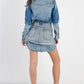 Light Denim Cotton Button Up Long Shirt & Mini Skirt Set