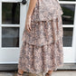 Peach & Grey Lace Layered Ruffled Midi Skirt