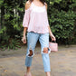 Pink Cold Shoulder Back Self-tie Detail Midi Sleeve Lettuce Edge Top