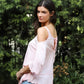 Pink Cold Shoulder Back Self-tie Detail Midi Sleeve Lettuce Edge Top