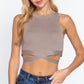 Sleeveless Crew Neck Waist Tie Crop Sweater Top