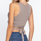 Sleeveless Crew Neck Waist Tie Crop Sweater Top