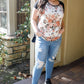 Plus Floral Print & Ribbed Black Colorblock Top