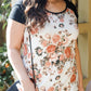 Plus Floral Print & Ribbed Black Colorblock Top