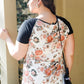Plus Floral Print & Ribbed Black Colorblock Top