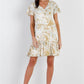 Olive & Taupe Color Paint Print Ruffle Hem Button Up Detail Mini Dress