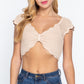 Short Sleeve V-neck Front Knot Detail Sweater Knit Crop Top