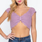 Short Sleeve V-neck Front Knot Detail Sweater Knit Crop Top