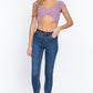 Short Sleeve V-neck Front Knot Detail Sweater Knit Crop Top