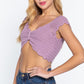 Short Sleeve V-neck Front Knot Detail Sweater Knit Crop Top