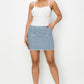 Button Frayed Denim Mini Skirt