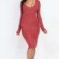 Hacci Brushed Knit V Neck Bodycon Dress