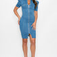 Puff Sleeve Bodycon Denim Dress