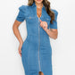 Puff Sleeve Bodycon Denim Dress