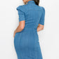 Puff Sleeve Bodycon Denim Dress