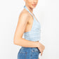 Denim Halter Neck Seamed Crop Top