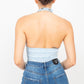 Denim Halter Neck Seamed Crop Top