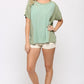 Ribbed And Solid Mixed Raw Edge Top