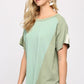 Ribbed And Solid Mixed Raw Edge Top