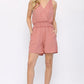 Textured Woven And Smocking Waist Romper With Back Open And Tie