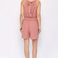 Textured Woven And Smocking Waist Romper With Back Open And Tie