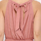 Textured Woven And Smocking Waist Romper With Back Open And Tie