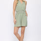 Textured Woven And Smocking Waist Romper With Back Open And Tie