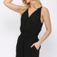 Textured Woven And Smocking Waist Romper With Back Open And Tie