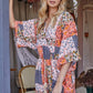 Patchwork Printed Surplice Romper With Waist Tassel Tie And Bottom Lining