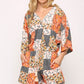 Patchwork Printed Surplice Romper With Waist Tassel Tie And Bottom Lining