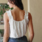 Embroidered Ruffle Trim Strap Sleeveless Crop Top
