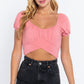 Short Slv Back Tie Crop Knit Top
