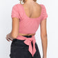 Short Slv Back Tie Crop Knit Top
