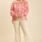 Sheer Floral Print Metallic Threading Long Sleeve Off Shoulder Top With High Low Hem