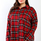 Plus Black & Red Plaid Collared Button Up Shirt Top