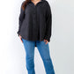 Plus Black Ribbed Collared Button Up Shirt Top